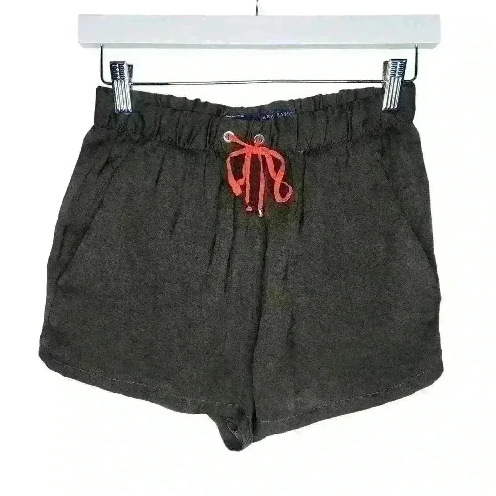 Zara Basic women's dark green satin lounge shorts size medium